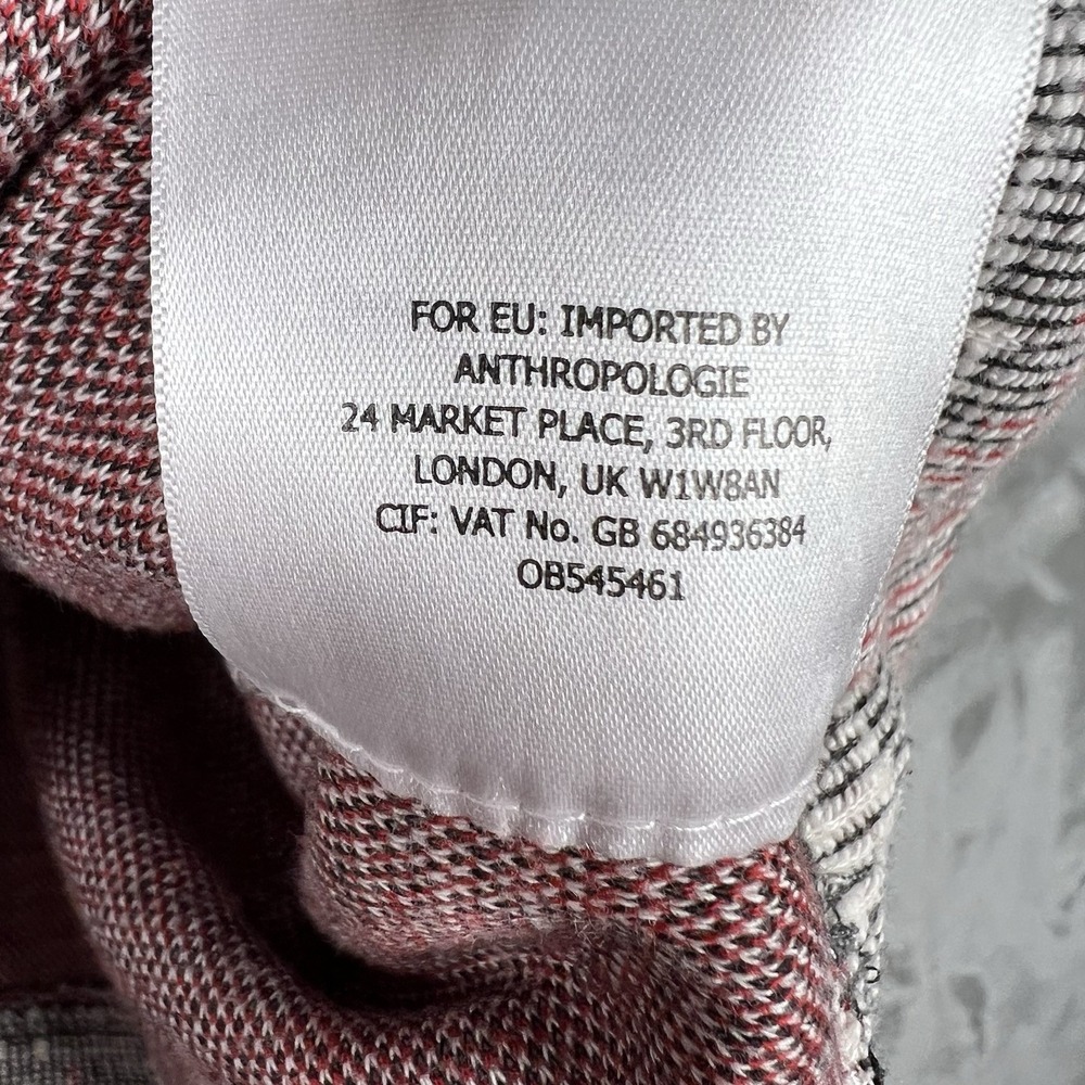 ANTHROPOLOGIE Postal Stamp Sweater Women Size M 3/4 Sleeve Cuffed Blk Red White - Picture 8 of 11